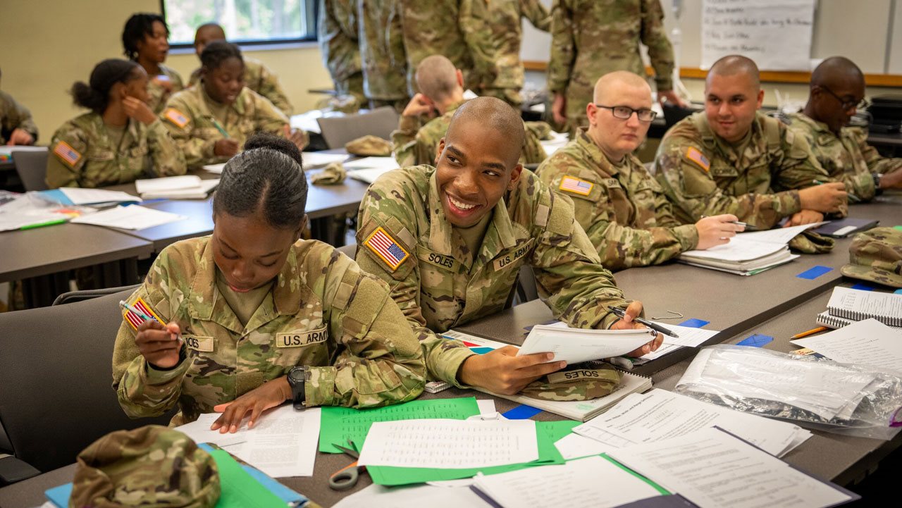 Classroom of student taking a test during The Future Soldier Preparatory Course.