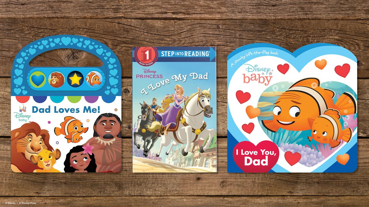 Children books on a table called: Dad loves me!, I love my Dad, and I love you, Dad