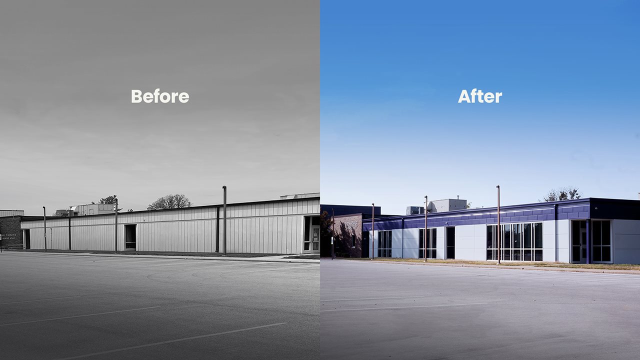 Before without windows and after with windows elementary school