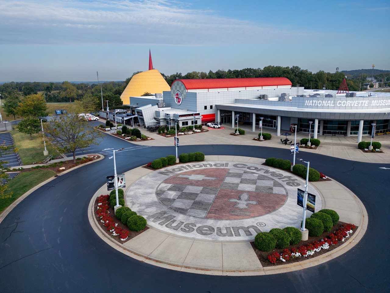 A drone shot of the National Corvette Museum