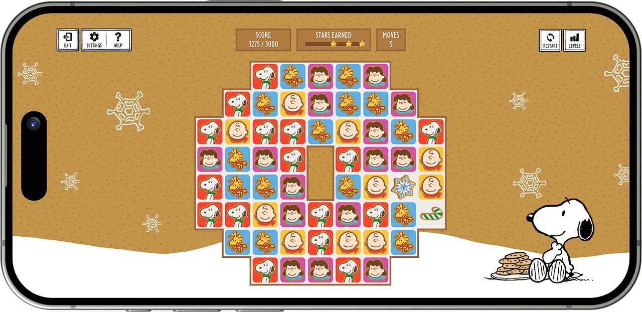 Tiny illustrations of Peanuts characters and holiday ornaments with the ability to arrange them in the shape of a wreath on the Peanuts Digital Advent Calendar from americangreetings.com .